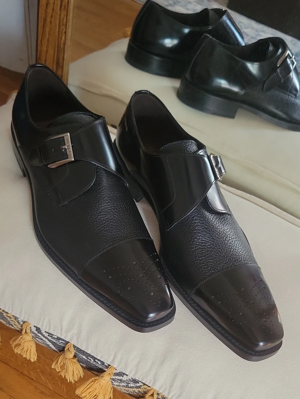 Mezlan Leather Men's Phoenix Cap Toe Single Monk Strap Dress Shoes
